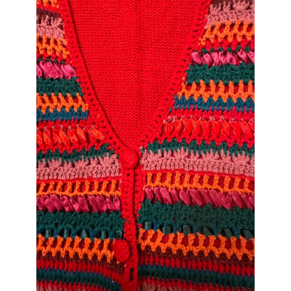 Vintage American Weekend Multi Stripe Sweater Vest Knit Medium - Picture 3 of 9